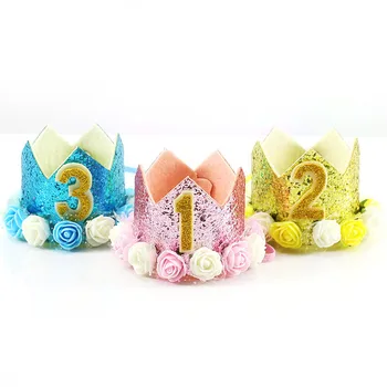 

1pcs Gold Happy First Birthday Party Hats Decor Cap One Birthday Hat Princess Crown Year Old Number Baby Kids Hair Accessory