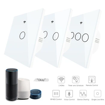 

Single Fire WiFi Smart Wall Switch 170-240V 86 Type RF433 No Neutral Wire Needed Switch Work With Alexa/Google Home