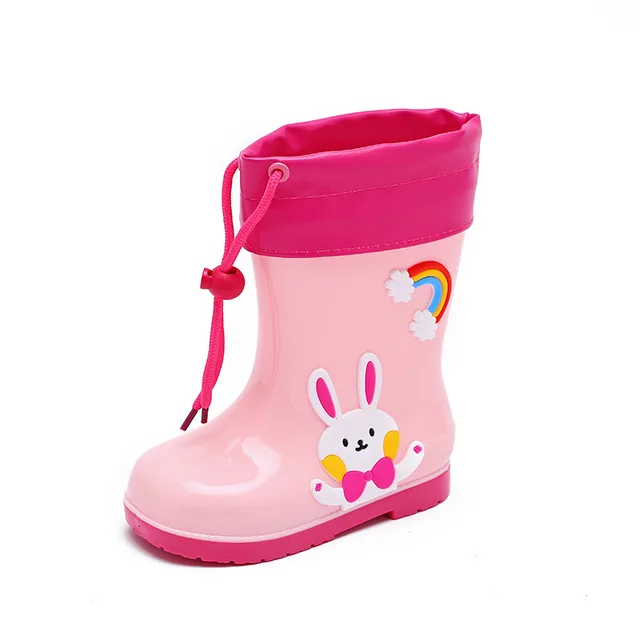 Warm and Waterproof Rainboots for Children Cute Girls Boys Removable Plush Shoe Cover Kids Shoes Outdoor Walking Shoes D03233 Pink