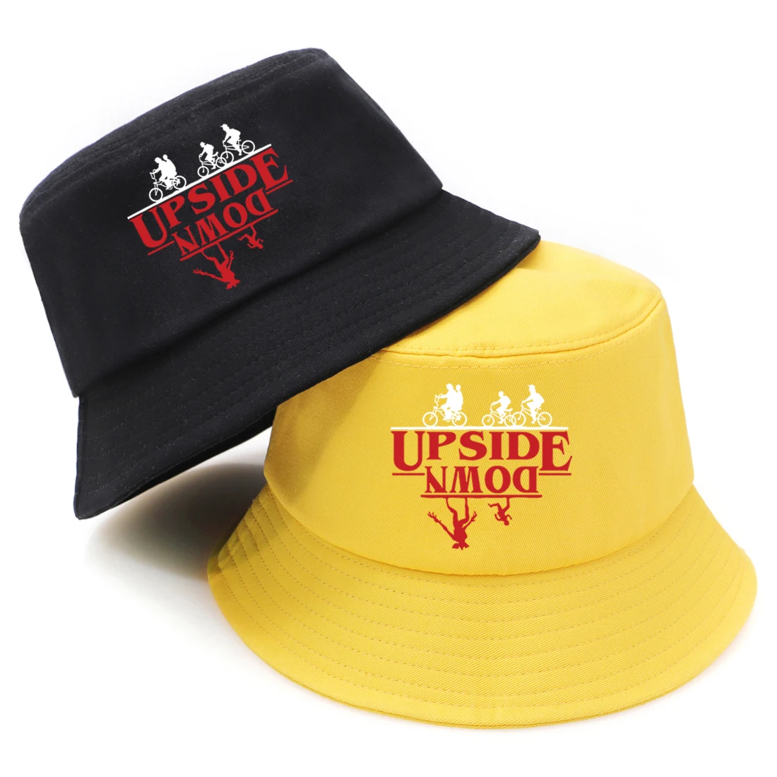 

Stranger Things Upside Down Print Bucket Hat Fashion Woman Man Foldable Finsherman Hat Black White Cap Fashion Panama Bucket Hat