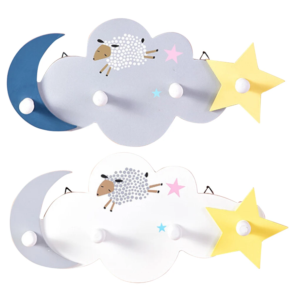 

Wall Mounted Key Clothes Holder Creative Star Moon Cloud Shape Nail Free 4 Hooks Moisture Proof Multi Functional Hooks Hanger