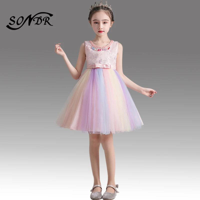 

Elegant Pink Flower Girl Dress for Weddings HT139 Embroidery Lace Train Pageant Dresses for Girls Back Bow Flower Girl Ball Gown