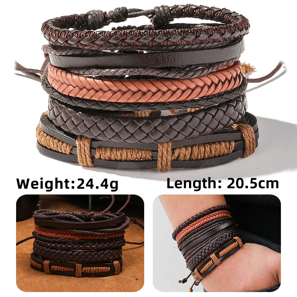 2020 Fashion Handmade Leather Gifts For Men's Bracelet Wooden Beads Father Chain Link Bracelets Bangles Adjustable Male Wristband Jewelry Accesories Wholesale Dropshipping (7)