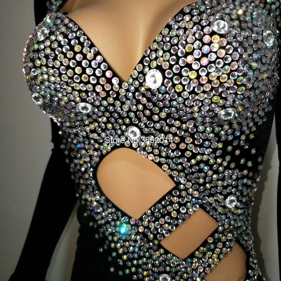 Sexy Rhinestones Latin Dance Dress Black Female Singer Stage Wear Show Performance Outfit Women Birthday Prom Party Dresses