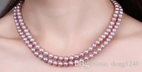 

Double strands 7-8mm South Sea round lavender pearl necklace 18 "19" 925