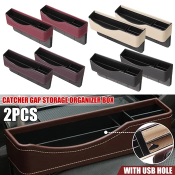 

2pcs/1pc 1Car Seat Side Storage Organizer Box Car Seat Slit Pocket Phone Keys Wallet Holder Universal for left right PU Leather