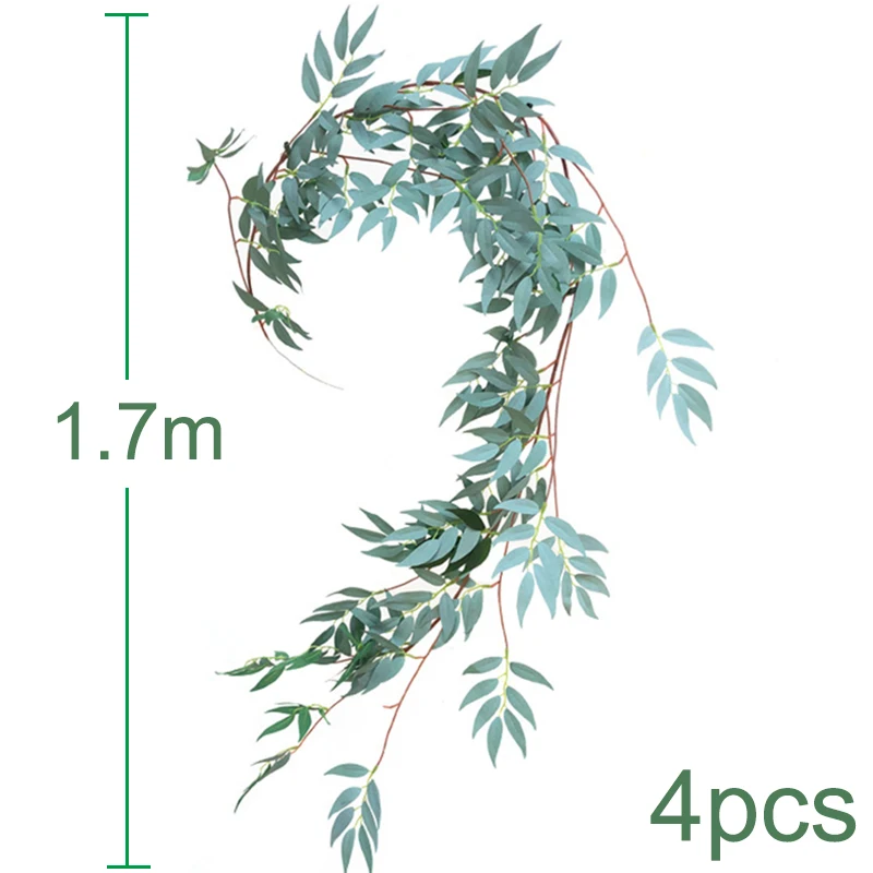 H 4PCS 1.7M Искусственные листья эвкалипта растения цветок поддельные Висячие вешалки лоза ротанга домашний магазин сад стены Свадебная вечеринка украшения - Цвет: H 4PCS 1.7M