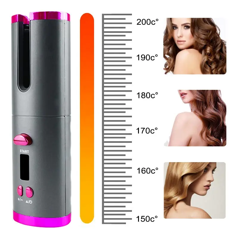 Hair curler USB charging cordless automatic rotating curling iron LED display temperature adjustable wave curling hair