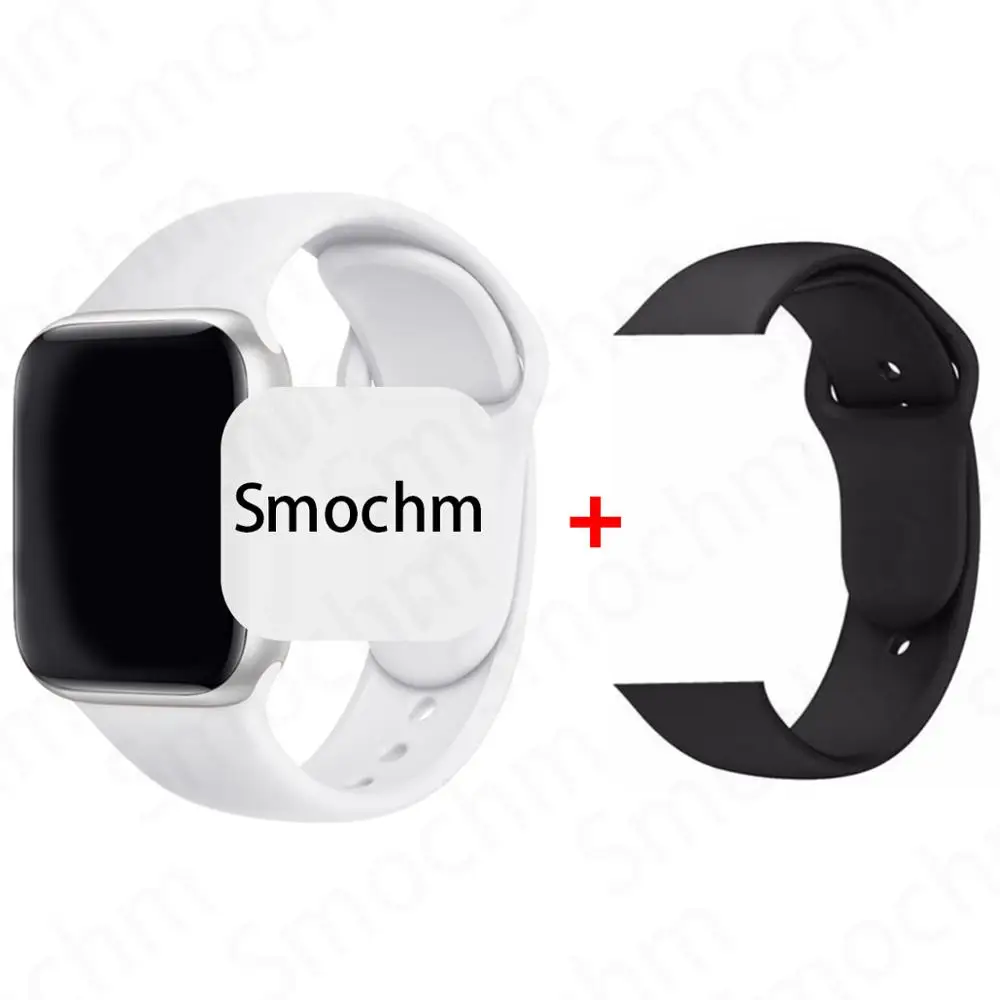 Smochm IWO 8 Plus 1:1 MTK2502C Беспроводное зарядное устройство Bluetooth Смарт часы обновление IWO 9 IWO8 Smartwatch 44 мм серия 4 для Apple Watch - Цвет: Silver Black Silicon