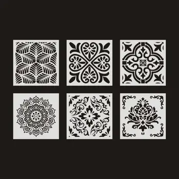

6pcs/set Mandala Stencil Wall Painting DIY Drawing Template Ruler for Floor Tile