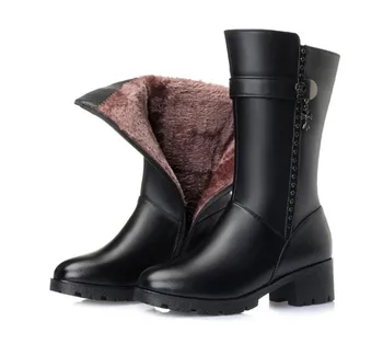 

CY334 Designer shoes 43 High-heeled genuine leather women winter boots thick wool warm women Chaussure Bottes Femme snow boots