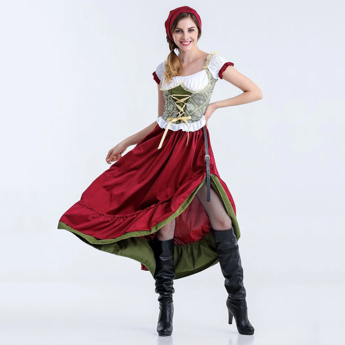 Oktoberfest Dirndl набор пива дамы традиционное платье миди для карнавала ретро, с фартуком и блузкой шарф кожа