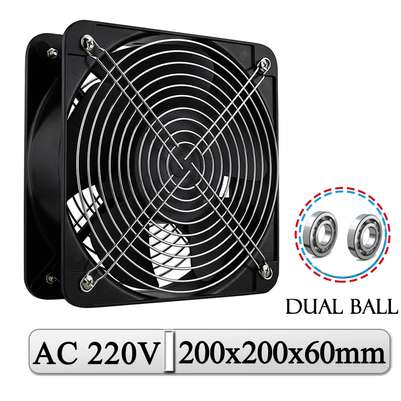 Gdstime-ventilador Axial ac 220v 200 mm 200x200x60 mm Ventilador Industrial de Esfera 20cm Grande Volume de ar 200 mm x 60 mm Refrigerador de Armazém 1pc