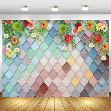 Laeaco – arrière-plan de photographie de Portrait d'enfant, couleur diamant carré mur de brique, fleur de printemps, motif 3D fête, arrière-plan de photographie