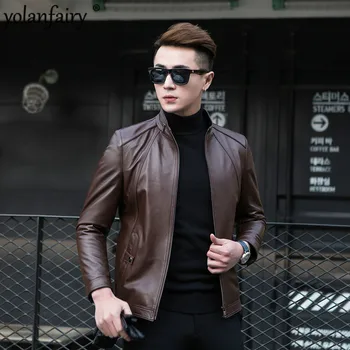 

2020 Genuine Leather Jacket Men Spring Autumn Sheepskin Coat Slim Fit Short Motorcycle Men's Leather Jackets 1YW61228 KJ3922
