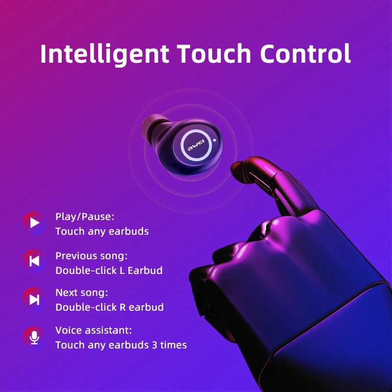 AWEI T19 TWS 5.0 2500mAh LED Display Super Bass Stereo Earbuds Noise Cancelling Waterproof IPX5 With Dual Mic For Gaming,Sport