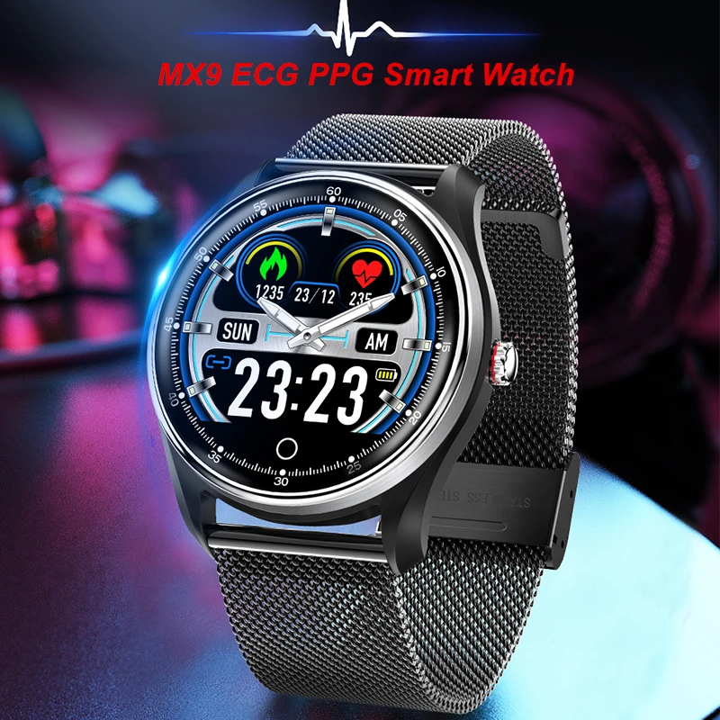 

New MX9 ECG PPG Smart Watch Men IP68 Waterproof Color Screen Heart Rate Boold Pressure Monitor Call Drink Reminder Bracelet Men