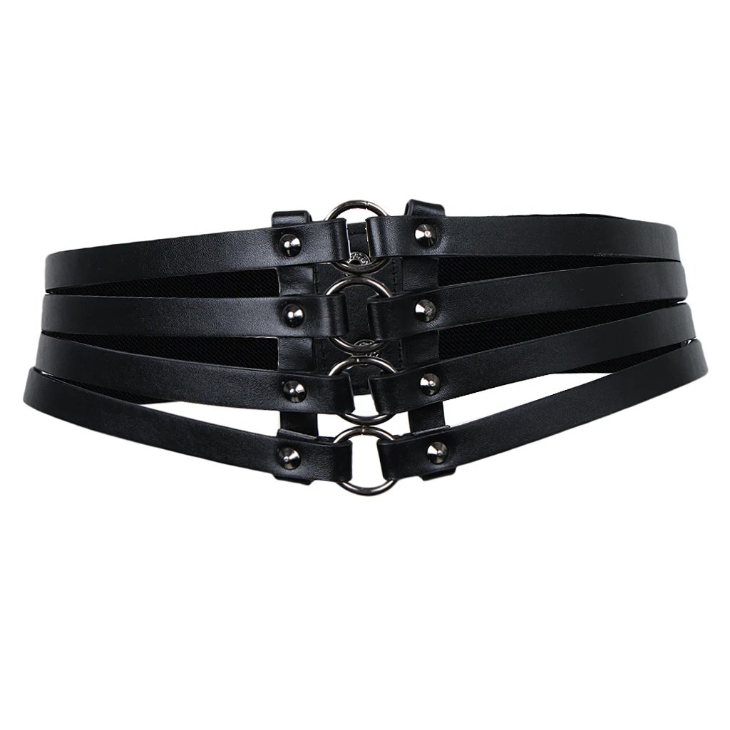 Vintage Women's Punk Rivets Black Leather Wide Waist Belt Hollow Out Band Cincher Vintage Women's Punk Rivets Black Leather Wide Waist Belt Hollow Out Band Cincher