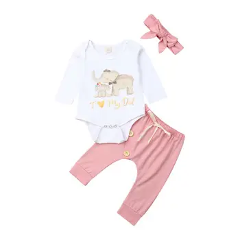 

Newborn Baby Girl Clothes Autumn Winter Long Sleeve Elephant Bodysuit+Buttom Bowknot Leggings Pants Outfits