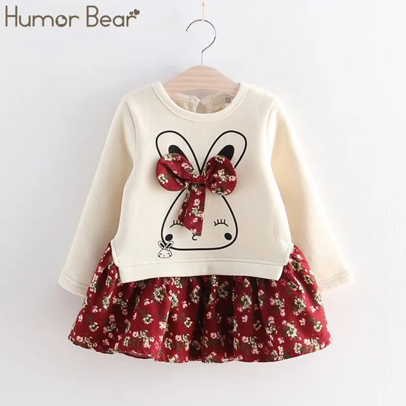 BT298H red Humor Bear/платье для девочек; коллекция года; сезон осень-зима; платья принцессы для девочек; Модное детское платье в полоску с героями мультфильмов; детская одежда - Цвет: BT298H red