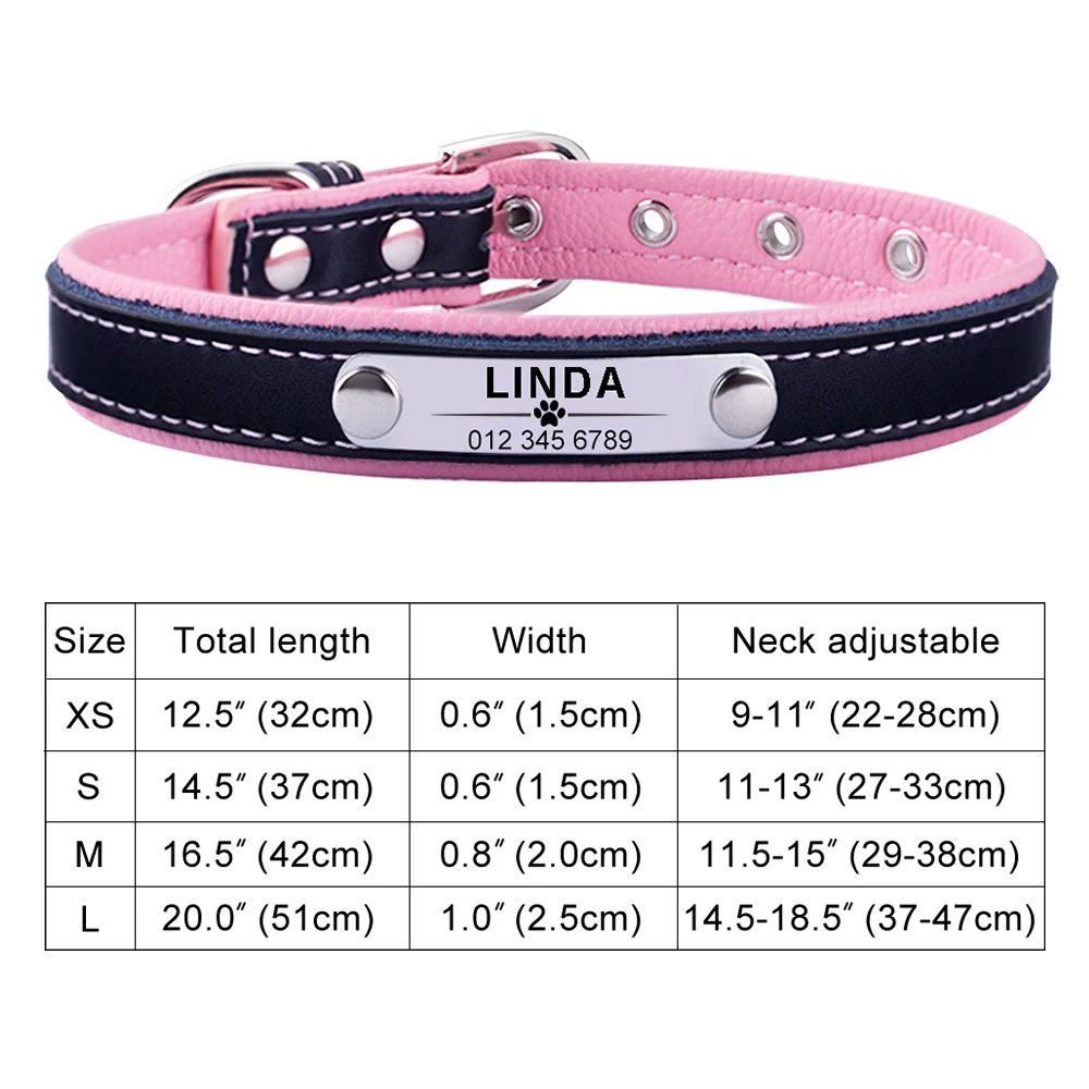 Personalized Dog Collar Leather Reflective Dogs Collar ID Engrave Custom Tag Engraved Puppy Large Dog Collars Pet accessories 