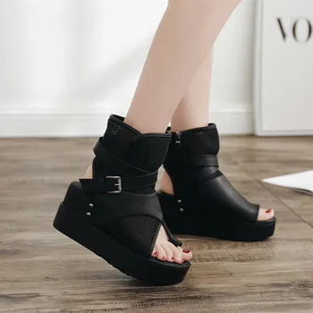 

2020 spring and summer casual thick-soled open-toe sports women's shoes mesh breathable high-top Rome women boots FD-06