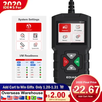 

Ediag YA201 Full OBDII/EOBD Engine fault Code Reader Datascream plackback real 16Pin OBD2 Diagnostic Tool Free Update PK AL319
