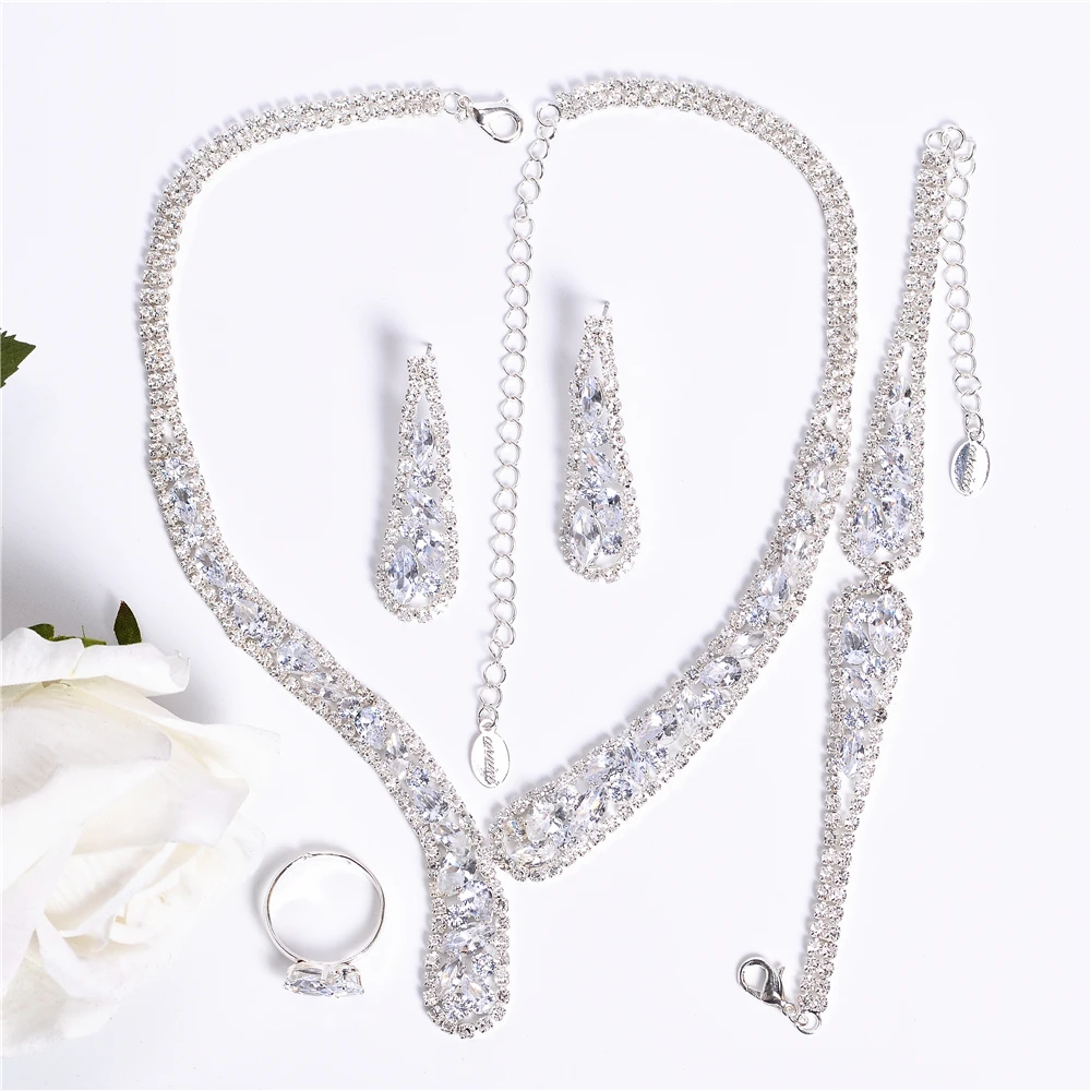 fashion necklace and earring set Zirconia Jewelry Set Necklace Bracelet Earrings Ring Cubic Ladies Wedding Prom Accessories Coruixi N326027 new fashion necklace design