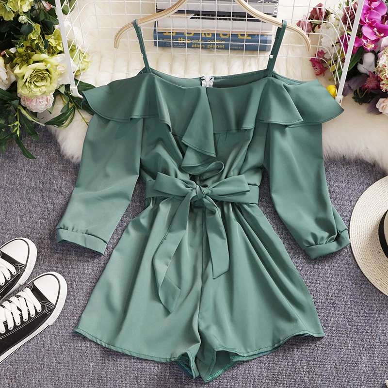 NiceMix Casual Women Short Jumpsuit Sexy Spaghetti Strap Cold Shoulder 3/4 Sleeve Ruffles Sash Bowtie Wide Leg Short Playysuits NiceMix Casual Women Short Jumpsuit Sexy Spaghetti Strap Cold Shoulder 3/4 Sleeve Ruffles Sash Bowtie Wide Leg Short Playysuits
