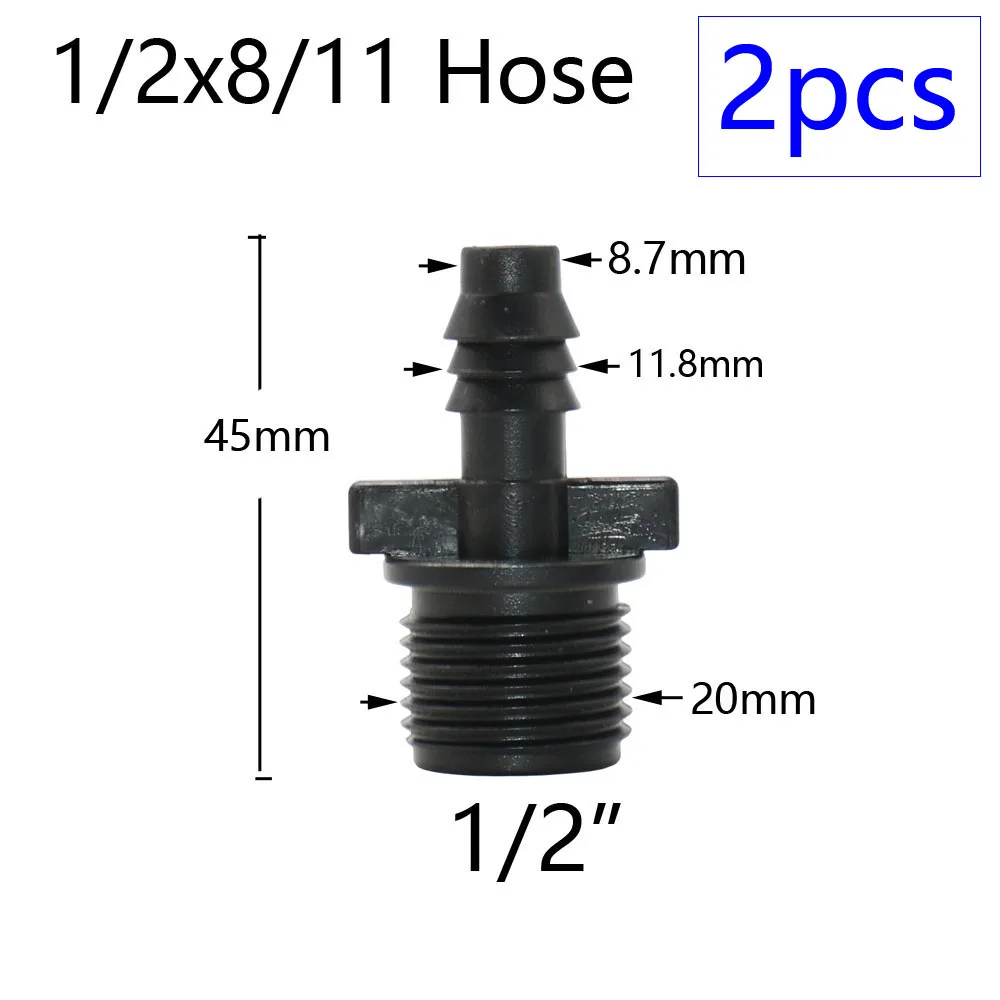 2pcs 1/2" 3/4" 1" Thread To Barb 16mm 20mm 25mm 32mm PE Hose Connector Adapter Gagriculture Irrigation System Pipe Coupler