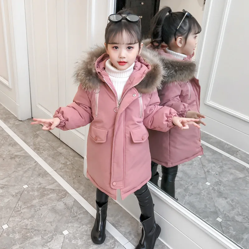 

2019 New Children's Winter Jacket for Girl Kids Warm Cotton-padded Long Jacket Park Teenage Hoodies Outerwear Toddler Girl Coat