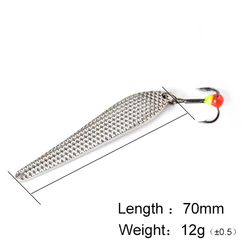 FTK зимняя приманка для подледной рыбалки 7 г/12 г 55 мм/70 мм золотые серебряные жесткие приманки металлическая блесна ложка с тройным крючком для форель Щука - Цвет: Silver12g