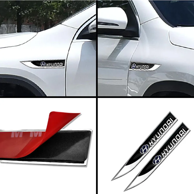 

2pcs Car Badge Metal Fender Side Sticker Car Sticker For Hyundais Santa Fe Sonata Solaris Azera Creta I30 Ix25 Tucson IX35