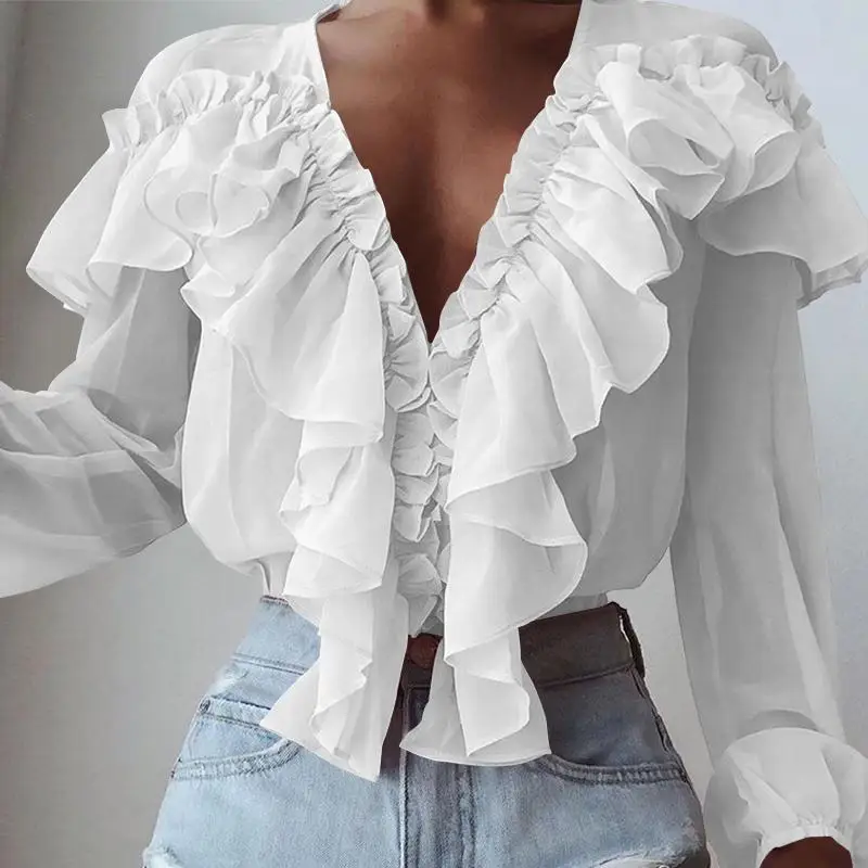 S-5XL Women Fashion Blouse Celmia 2020 Summer Long Sleeve Shirt Ruffles Sexy Deep V-Neck Top Elegant Office Party Blusas Clothes S-5XL Women Fashion Blouse Celmia 2020 Summer Long Sleeve Shirt Ruffles Sexy Deep V-Neck Top Elegant Office Party Blusas Clothes