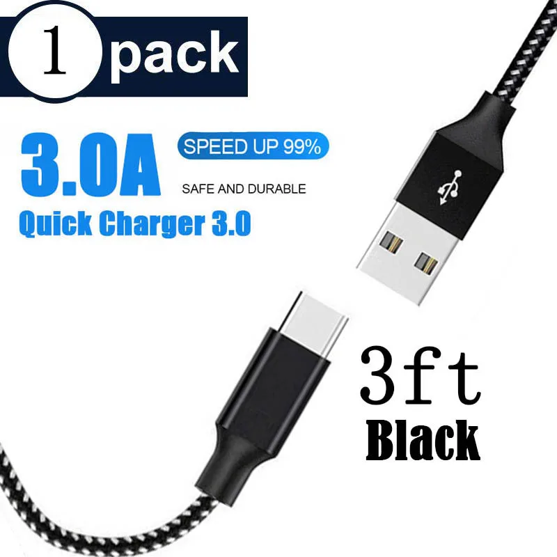 USB C кабель 3A Быстрая зарядка 5 упаковка USB A к type C зарядное устройство для samsung Galaxy S10 S10E S9 S8 Plus Note 10 9 8 Moto Z LG - Цвет: 1pack 3ft black