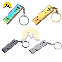 Outdoor Whistle, Double Hole and Double Tube Design, 150 Decibels, with Key Ring, Easy to Carry, Stainless Steel Material