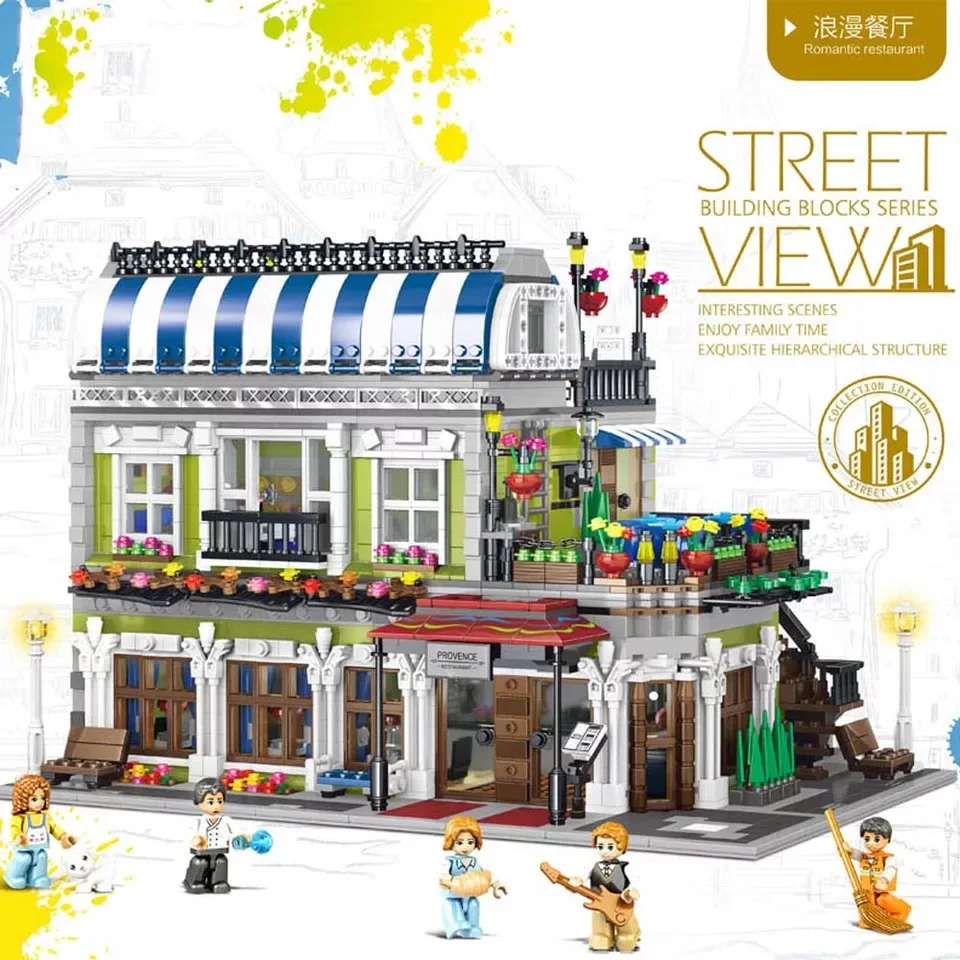 MOC создатель города Конструктор "Парижский ресторан" Уличный вид модели строительные наборы блоки кирпичи образовательные игрушки подходят для детей 10243 рождественские подарки - Цвет: 3577pcs