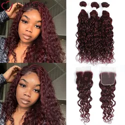 Water Wave 99J Color Brazilian Remy Human Hair Bundles With Lace Closure 4x4 27 30 33 Brown 3 Bundles With Closure Euphoria