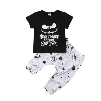 

2019 Halloween Infant Baby Boy Clothes Skull Tops T-Shirt Long Pants Cotton 2 Pcs Outfit