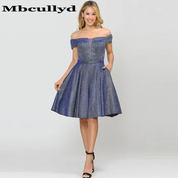 

Mbcullyd Off Shoulder Short Prom Dresses For Women 2019 Newest Backless Cocktail Party Gowns A-line Knee Length robe de soiree
