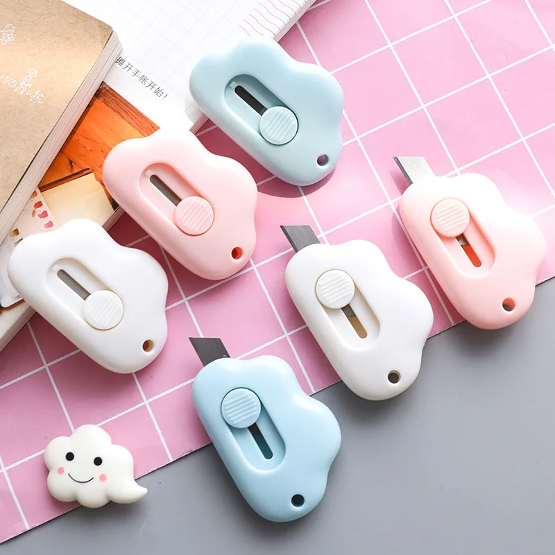 Mini Cloud Utility Knife Set Automatic Rebound Steel Blade Paper Cutter Opener for Letter Box Wrapping Cutting School F359 box cutter utility knife paper cutting knife cutting knife paper cutter art knife box opener 2pcs