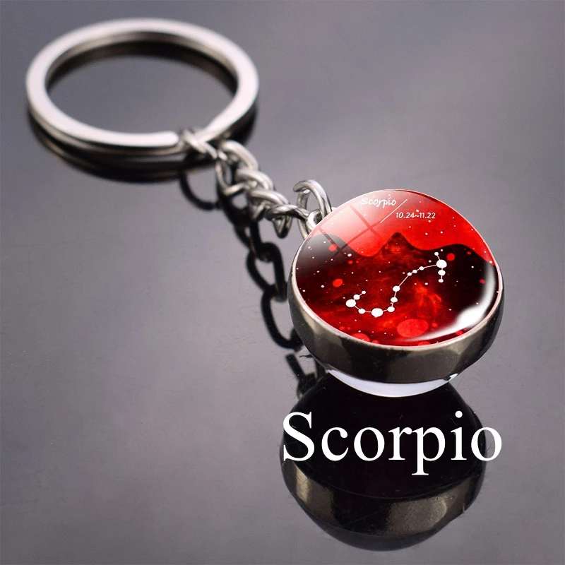 Scorpio Брелок для ключей «Созвездие» знаков зодиака изображение Стекло мяч брелки Двусторонняя Стекло брелок с кабошоном подарки на день рождения, Прямая поставка - Цвет: Scorpio