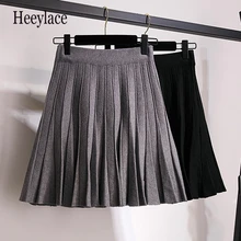 Повседневная однотонная мини вязаная юбка, Женская Осенняя зимняя элегантная эластичная высокая талия трапециевидной формы, плиссированная Офисная Женская юбка размера плюс