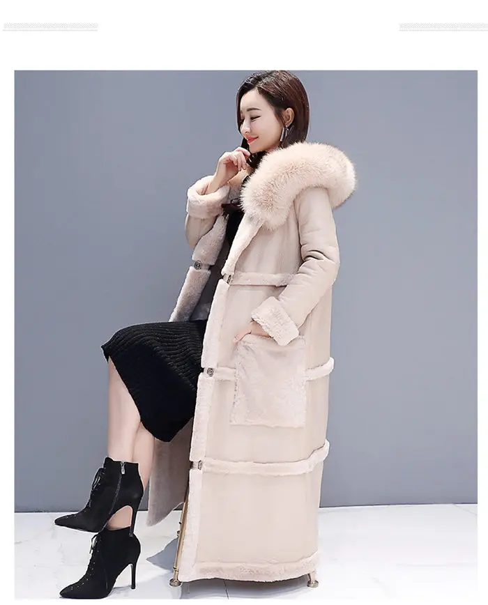 Одежда из хлопка, Женская мода, зимняя парка, Корейская Двусторонняя куртка из овечьего меха, длинная толстая зимняя кожаная куртка f2089