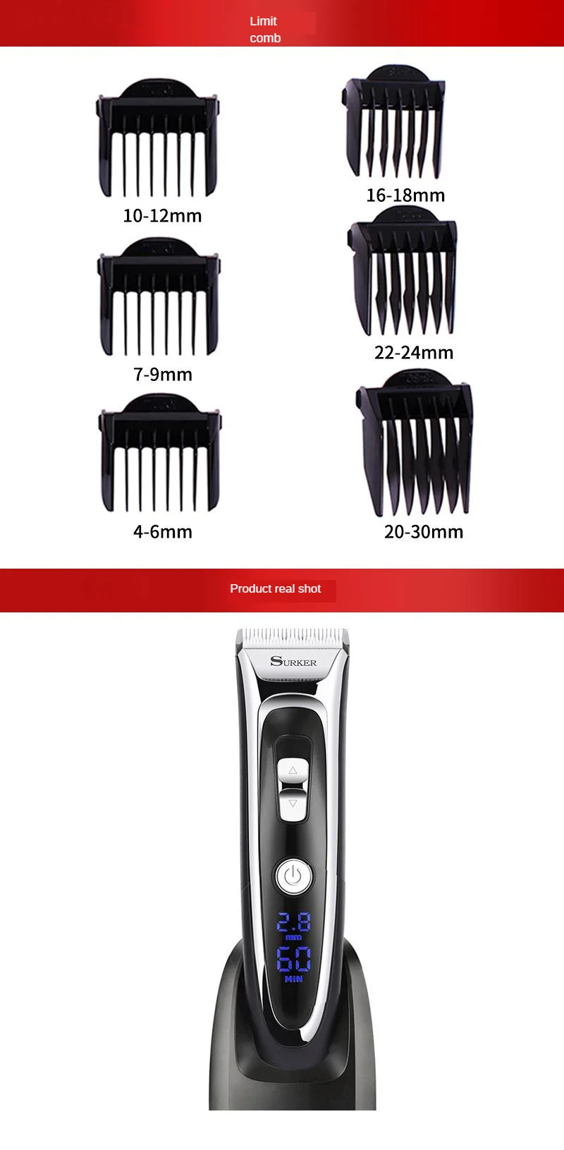 Numbers Liquid Crystal Ceramic Knife Hair Clipper Electric Fader Mute Electric Hair Clippers Fast Charge With Base S