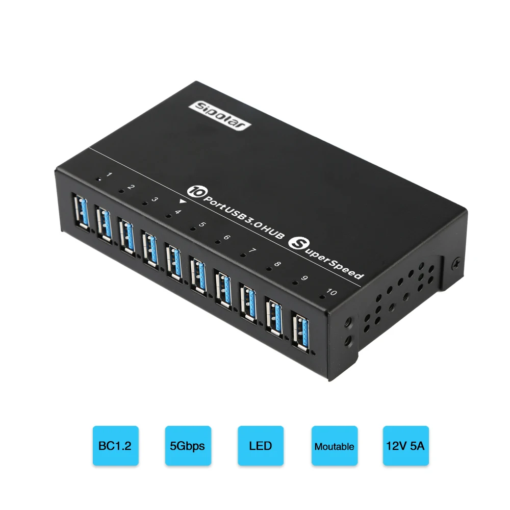  Sipolar 10 puertos Multi USB 30 Hub alta velocidad transferencia de datos rápido cargador divisor e