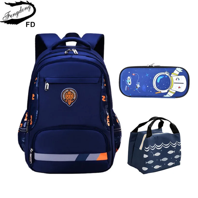 3pcs/set Boys School Bags Backpack for Teenagers Pencil Case Blue Book Bags NEW 