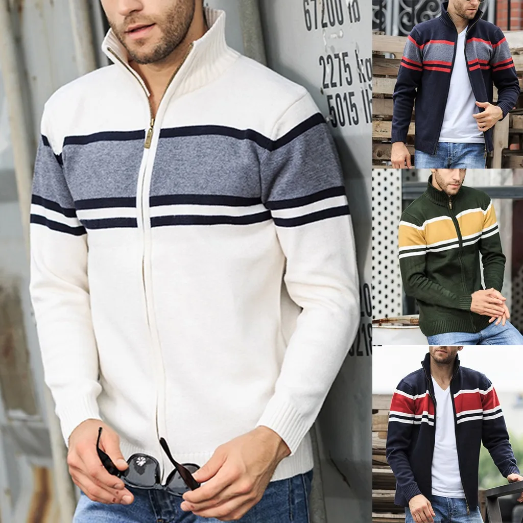 Модная мужская куртка Chaqueta Hombre, Осенний вязаный кардиган в стиле пэчворк, модная бейсбольная куртка на молнии