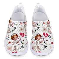 New Cartoon Nurse Doctor Print Women Sneakers Slip on Light Mesh Shoes Summer Breathable Flats Shoes Zapatos Planos 1