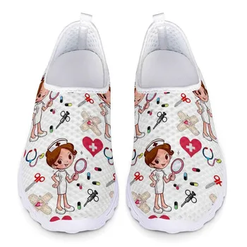 Zapatillas Deportivas con Dibujo de Enfermera para Mujer, Zapatos de Malla Ligeras con Tacones Planos y Formas Transpirables de Doctor, Verano, Novedad